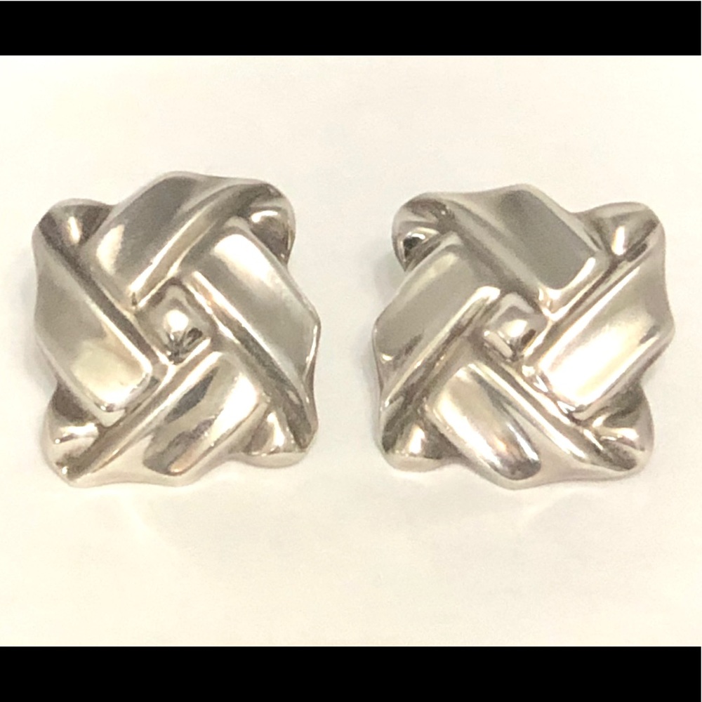Vintage Sterling Silver Puffy Clip-On Earrings - Picture 2 of 4